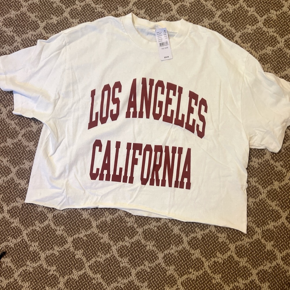White Tee with Red Los Angeles California Print